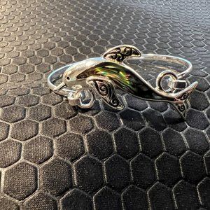 Dolphin Bracelet with Green Abalone Stones 18K White Gold Plated
